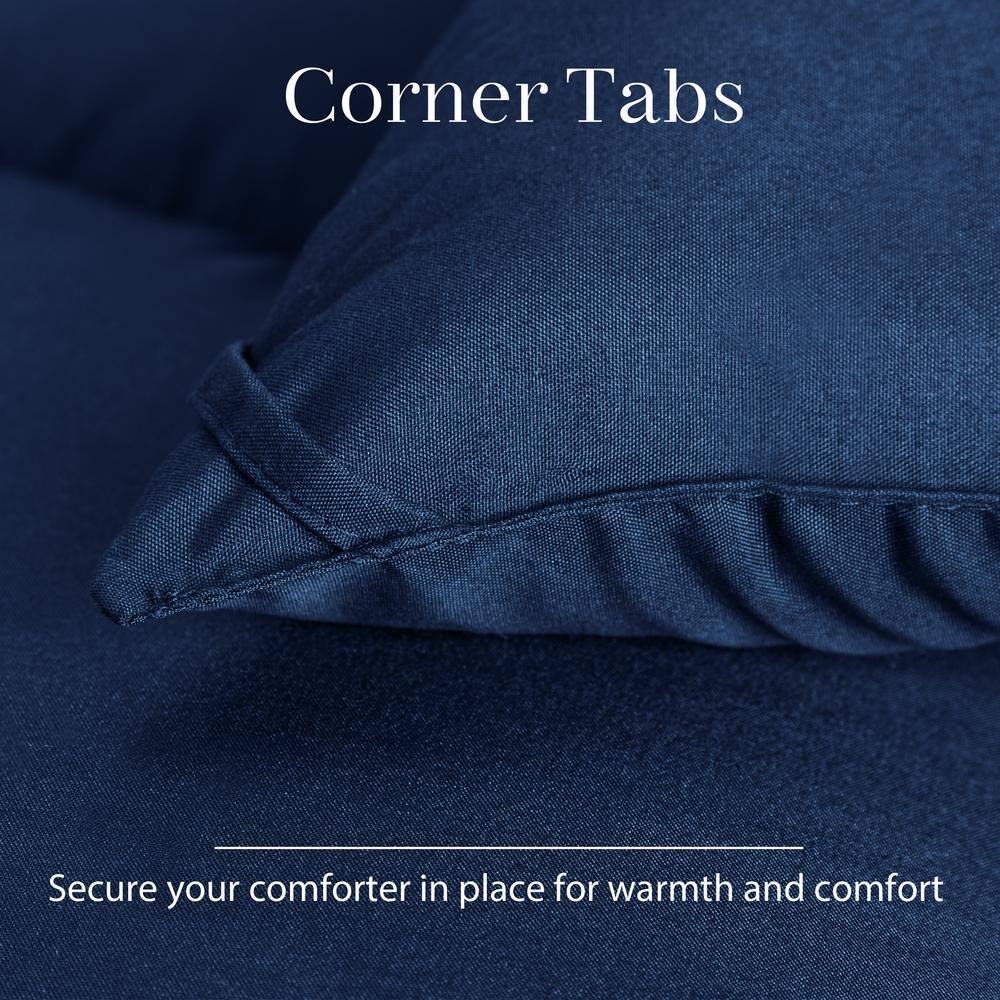 Full Navy Reversible Microfiber Comforter with Corner Tabs