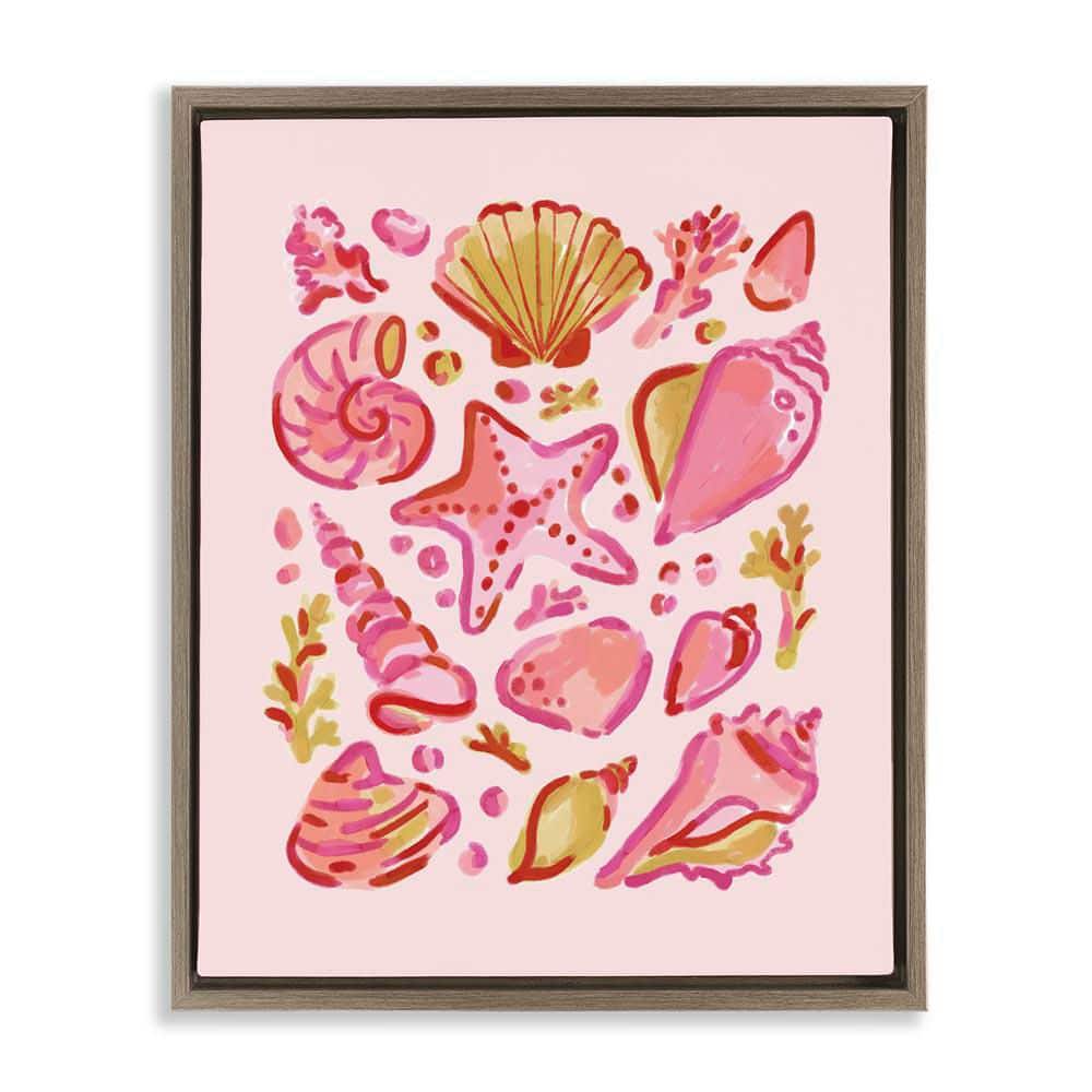 Pink Sea Life Collection by Nina Muis Surface Design Brown Floater Frame Coastal Graphic Art Print 21 in. x 17 in. price history on PriceWatchPro