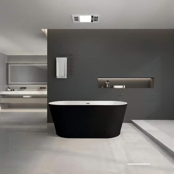 Xspracer Moray 67 in. L x 31 in. W Acrylic Flatbottom Freestanding Soaking Bathtub with Chrome Overflow and Drain in Black