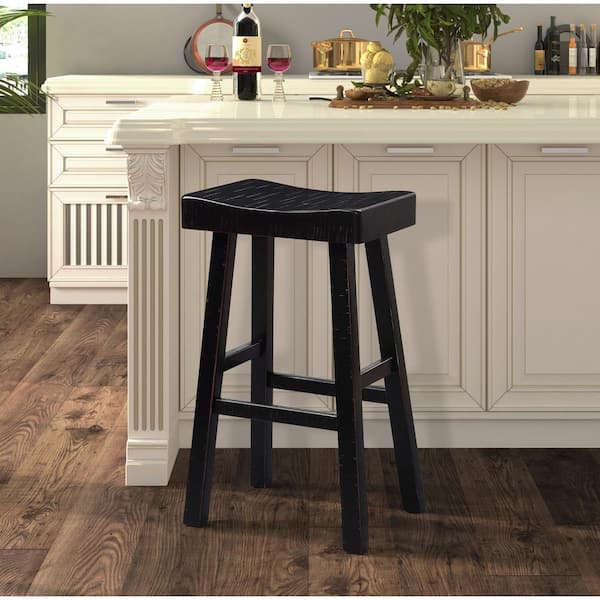Furniture of America Kater 29 in. Black Backless Solid Wood Bar Stool (Set of 2)