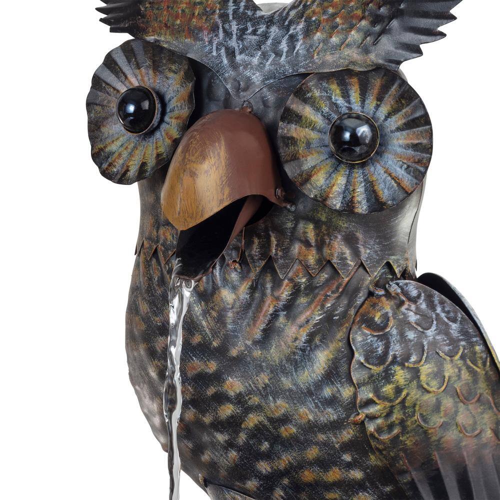 23" Brown Metal Owl Fountain with Tub