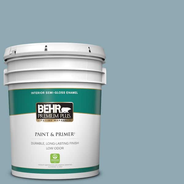 BEHR PREMIUM PLUS 5 gal. #530F-4 Newport Blue Semi-Gloss Enamel Low Odor Interior Paint & Primer
