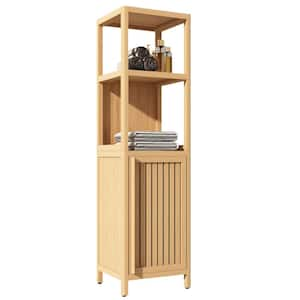 14 in. W x 13 in. D x 52 in. H Yellow Bamboo Linen Cabinet with Open Shelf