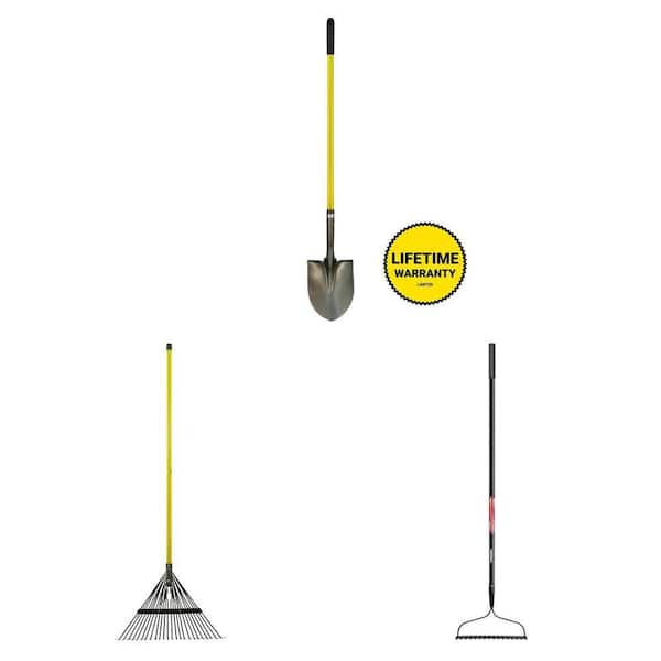 36.5 in. Steel Shovel, 54 in. 24-Tine Leaf Rake and 57 in. 16-Tines Bow Rake Combo