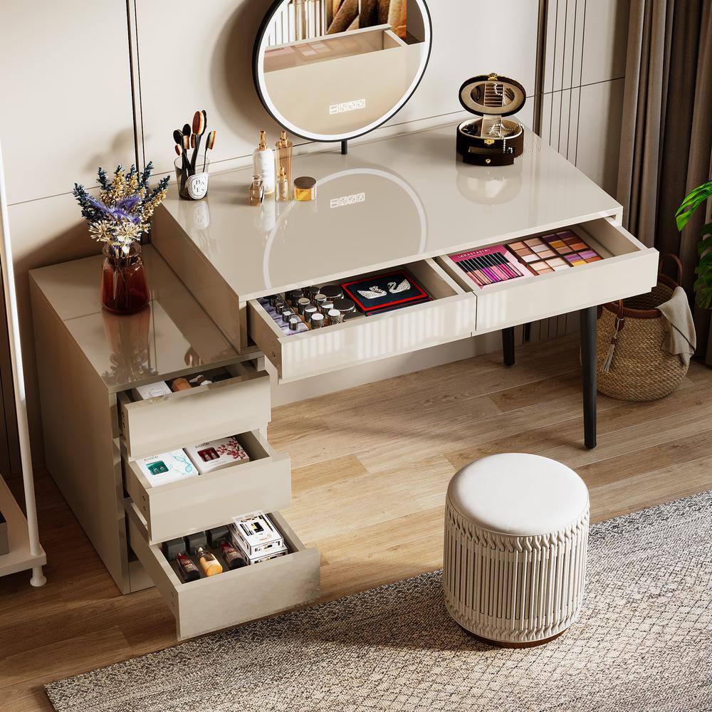 Ellie Sand Makeup Vanity Desk with Reversible 5-Drawers - thumbnail 4