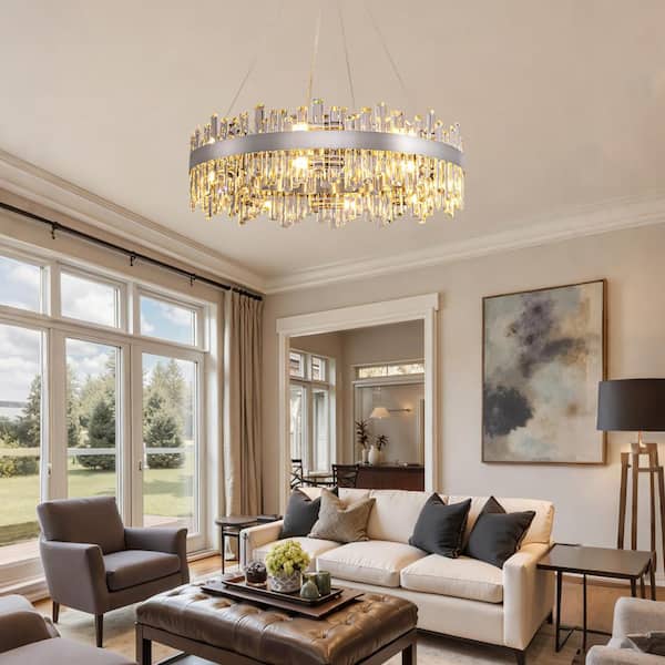 LuminFan 16-Light Nickel Luxury Crystal Chandelier for Living Room