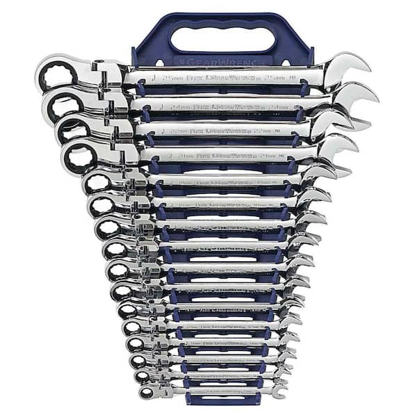 GEARWRENCH Metric 72-Tooth Flex Head Combination Ratcheting Wrench Tool Set (16-Piece)