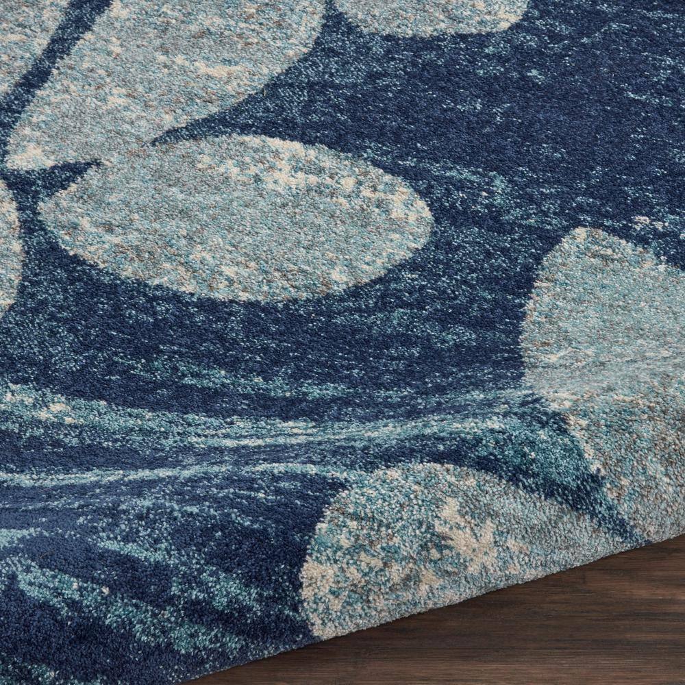 Navy and Light Blue Floral Synthetic Runner Rug