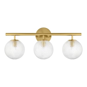 Walsh 22 in. 3-Light Brass Vanity Light with Prismatic Glass Shades