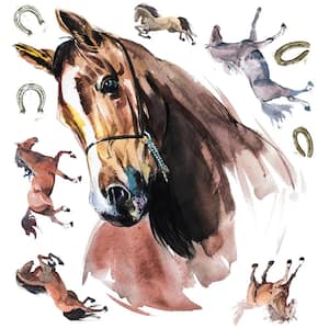 Brown and Grey and Yellow Watercolor Wild Horses Giant Wall Decals