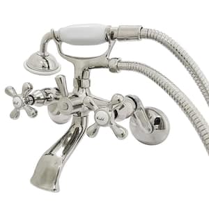 3-Handle Claw Foot Tub Faucet Wall-Mount Adjustable Centers with Hand Shower in Polished Nickel