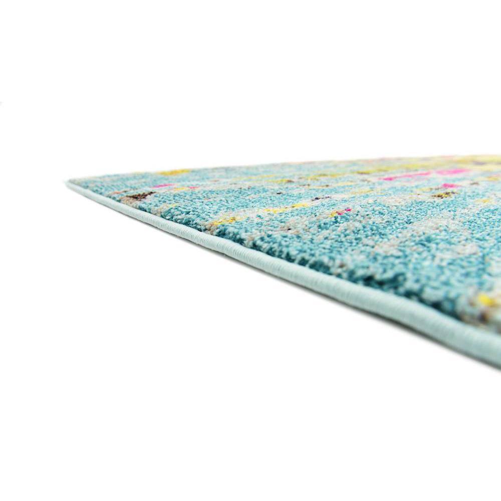 Turquoise and Yellow Abstract Synthetic Stain-Resistant Rug