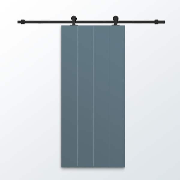 CALHOME 24 in. x 84 in. Dignity Blue Painted Composite MDF Paneled Interior Sliding Barn Door with Hardware Kit