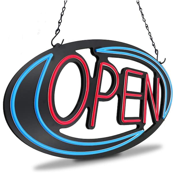 Open Sign Neon LED Lighted Large 32 x 16 in. Blue Red Remote Control Flashing Mode for Window Door Bar Salon Store