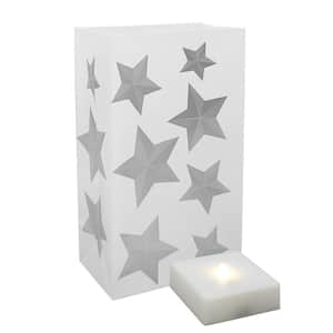 Battery Operated Luminaria Silver Stars Kit with Timer (6-Count)