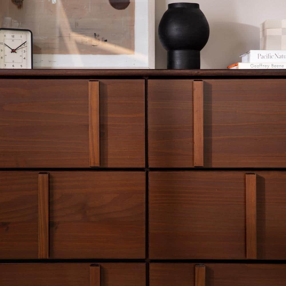 Modern Walnut 6-Drawer Vertical Accent Solid Wood Dresser