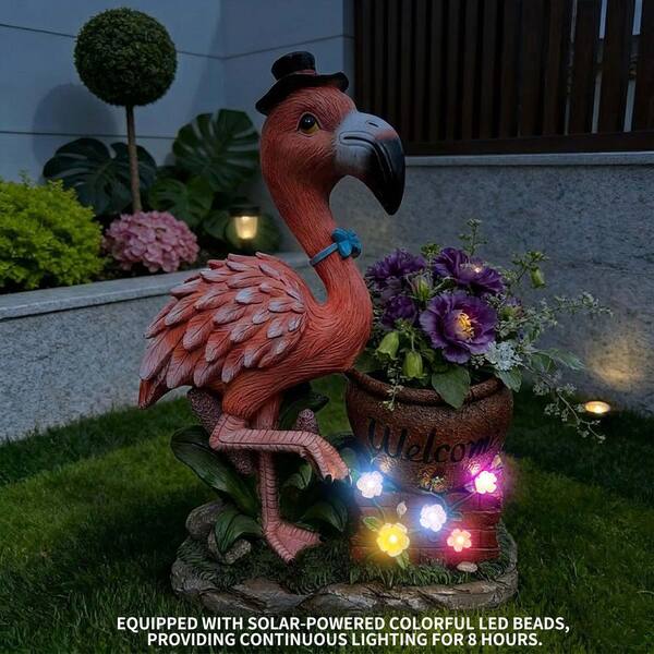 Outdoor Pink Resin Flower Pot, Garden Sculpture Flamingo Flower