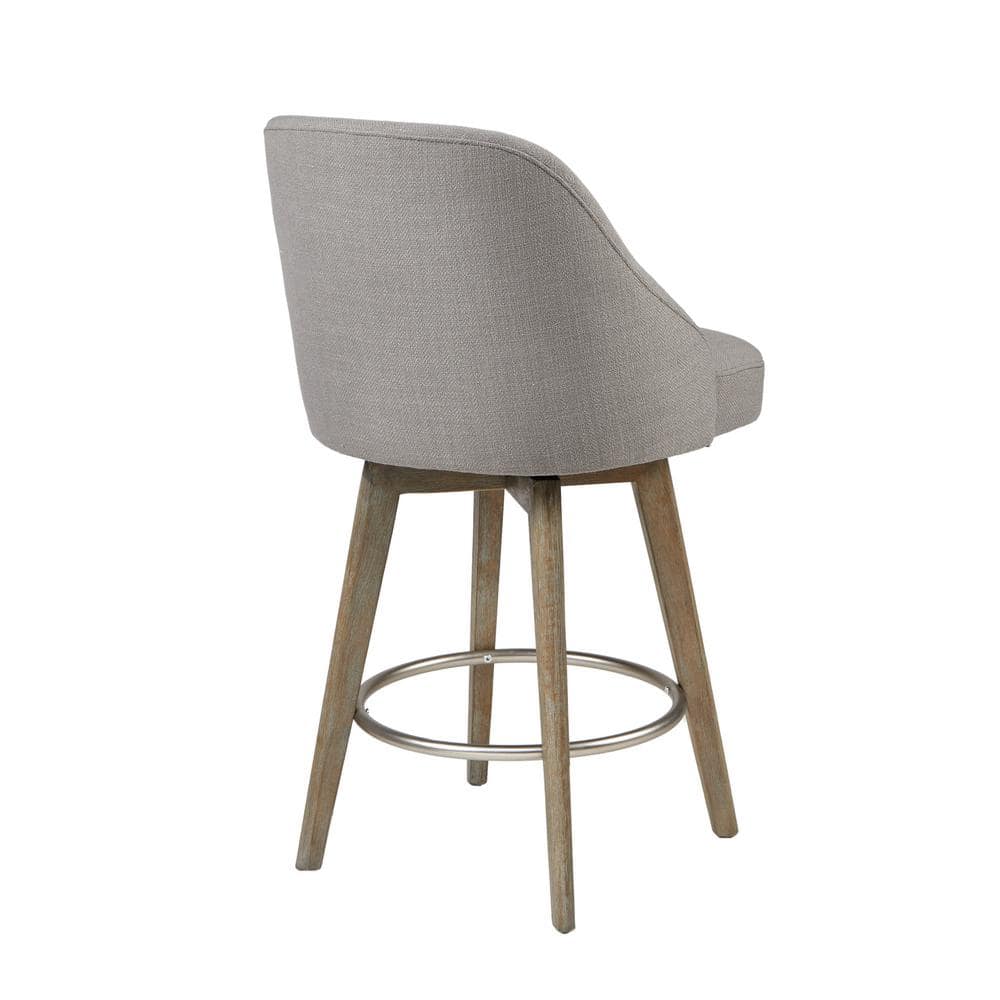 Elegant Reclaimed Grey Swivel Counter Stool with Metal Ring Footrest