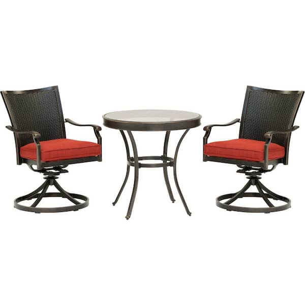 Hanover Traditions 3-Piece Wicker Outdoor Dining Set with Red Cushions