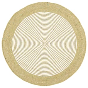 Braided Green Ivory 4 ft. x 4 ft. Border Striped Round Area Rug