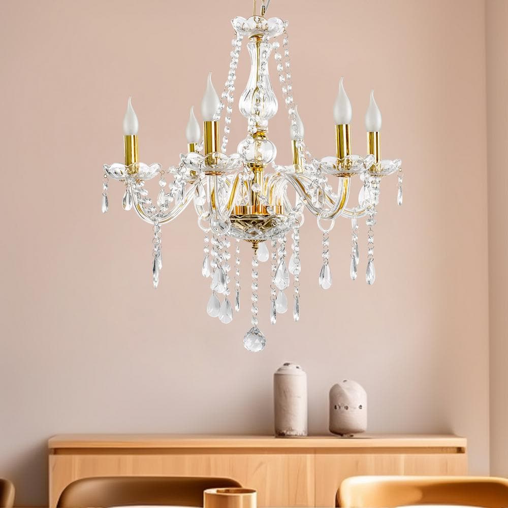 YANSUN 6-Light Gold Luxurious Candle Crystal Chandelier