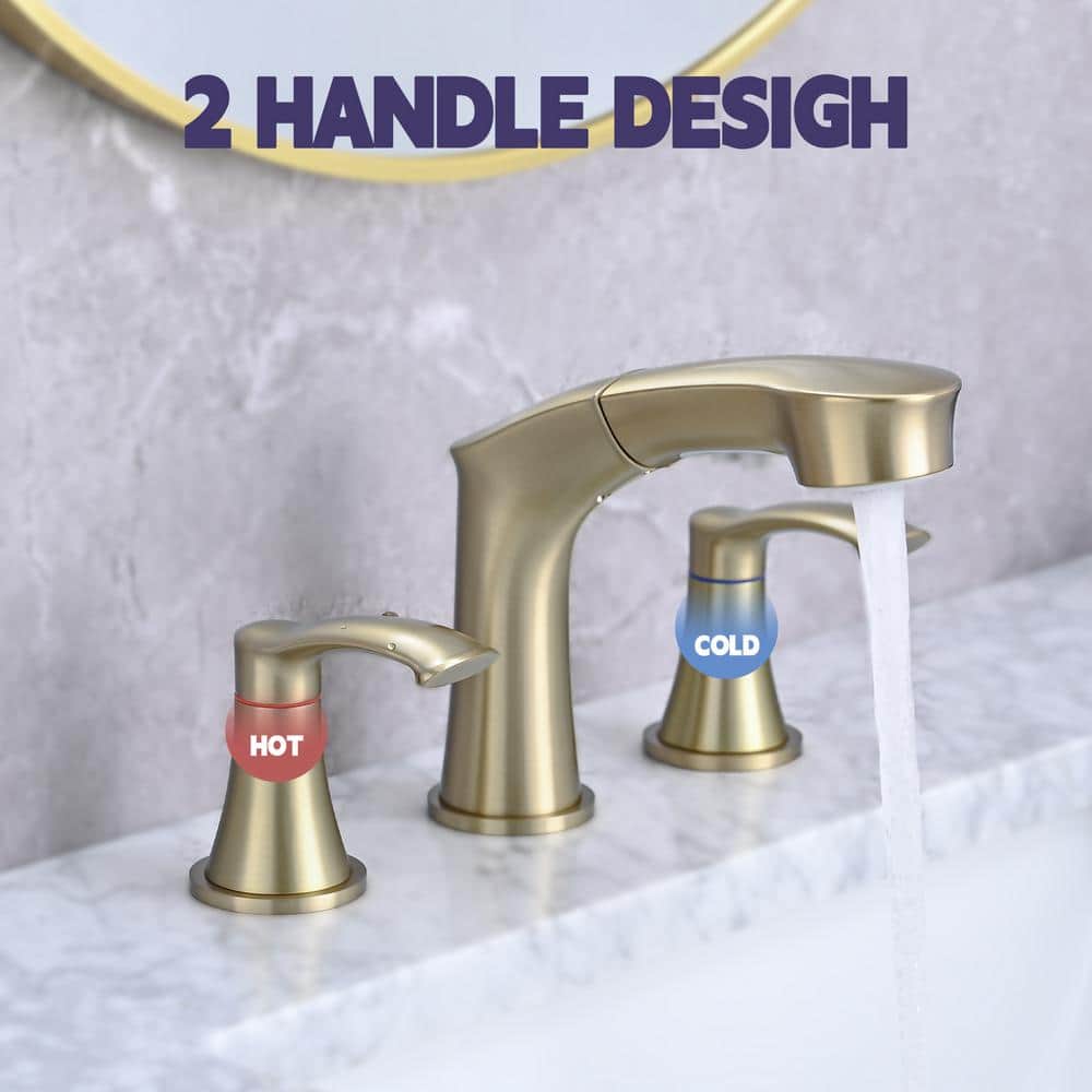 8 in. Widespread Double Handle Pull Out Sprayer Bathroom Faucet, Bathroom S