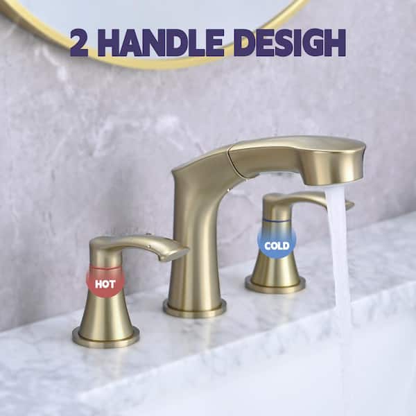 Unbranded 8 in. Widespread Double Handle Pull Out Sprayer Bathroom Faucet, Bathroom Sink Faucet Stainless Steel in Brushed Gold