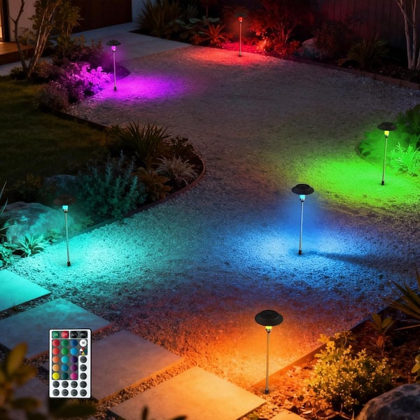 Low Voltage 6-Head RGBW Path Light,480 Lumen Integrated LED Bollard Light with Light Control & Timer IP65,Remote Control