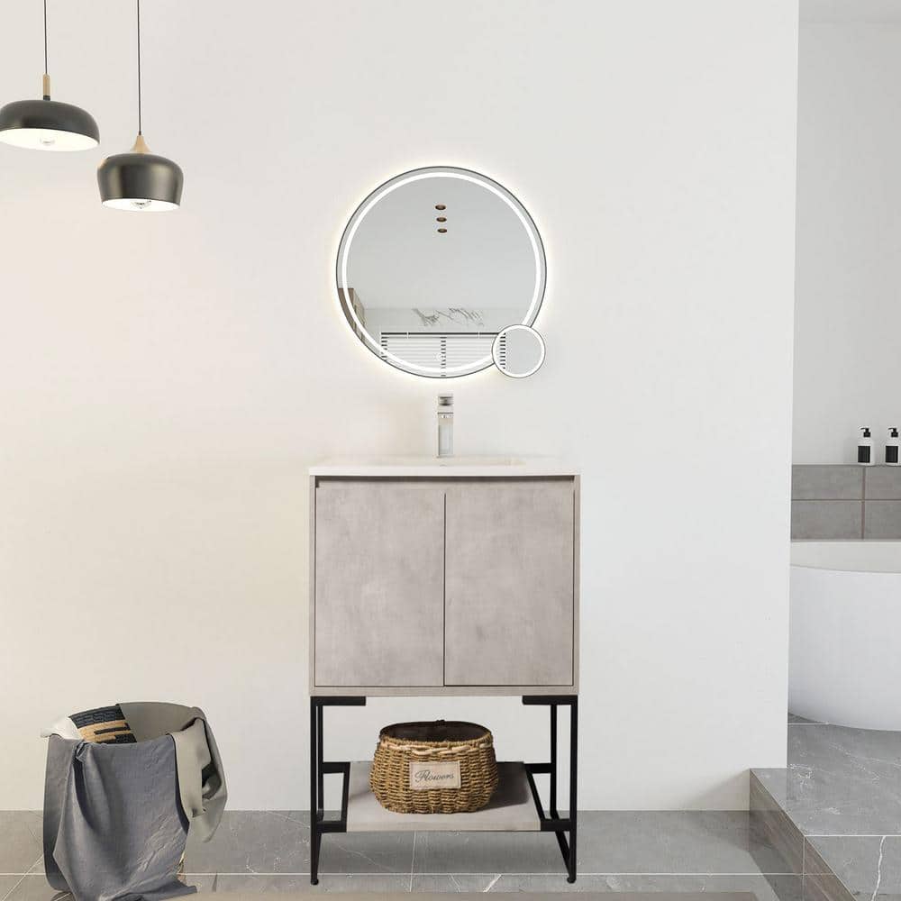 24 in. W x 19 in. D x 18 in. H Freestanding Bath Vanity in Cement Grey with White Glossy solid surface Top price history on PriceWatchPro
