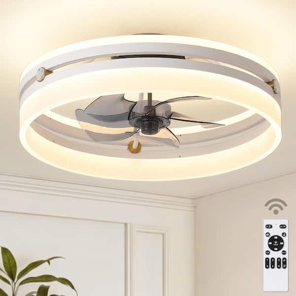 19.7 in. White Dimmable LED Low Profile Flush Mount Propeller Ceiling Fan with Remote for Living Room
