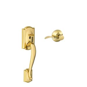 Lifetime Polished Brass Schlage Residential F62CAM505FLARH Schlage F62-CAM-FLA-RH Camelot Right Hand Double Cylinder Handleset with Flair I 