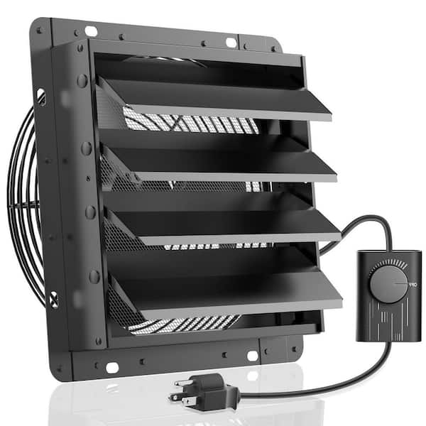 14 in. Shutter Exhaust Fan with Speed Controller, 882CFM, Black, Wall Mounted for Garage, Electric Powered, Aluminum