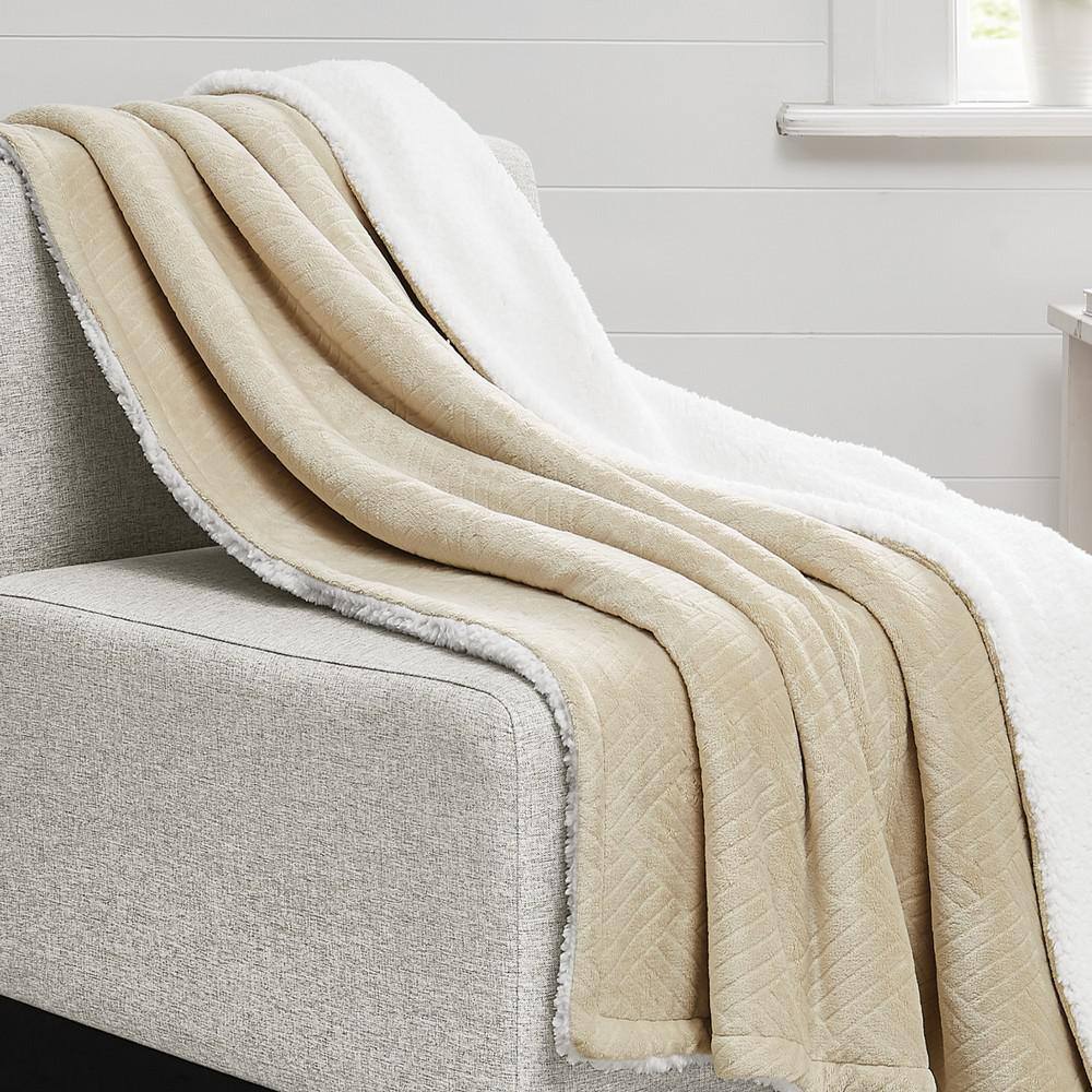 Reversible Off-White Faux Fur and Sherpa Throw Blanket, 50x70