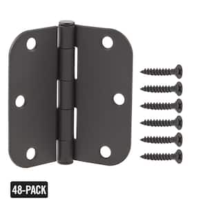 3-1/2 in. x 5/8 in. Radius Matte Black Door Hinge Value Pack (48-Pack)