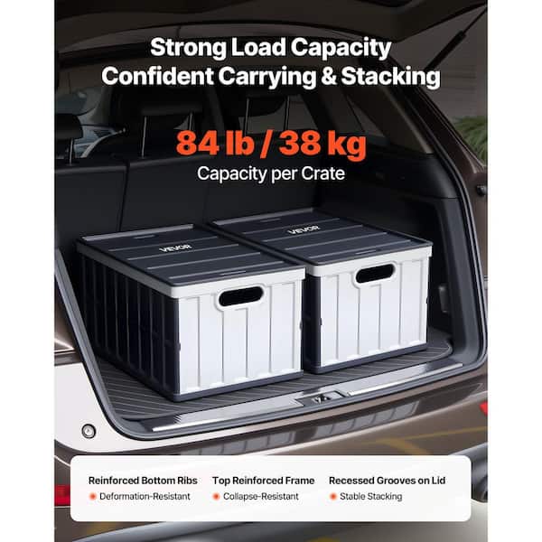VEVOR Plastic Collapsible Storage Bins with Handles, Holds 84 lbs