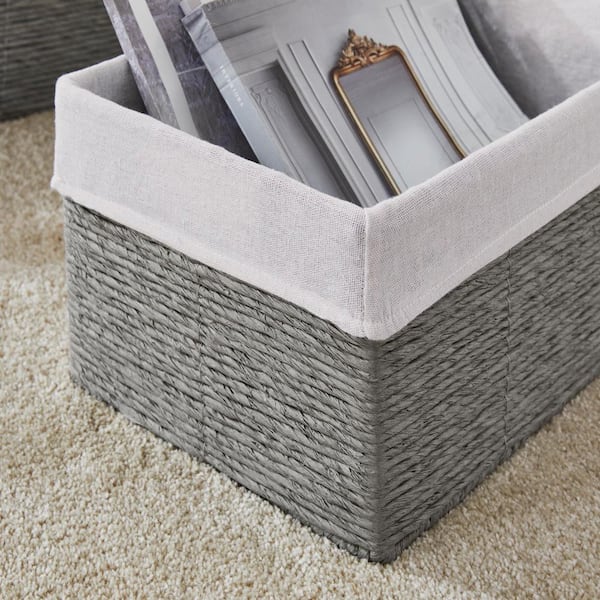 Readsky Small Plastic Storage Baskets with Handles, Desktop Weave Storage Baskets, Deep Grey, 12 Packs