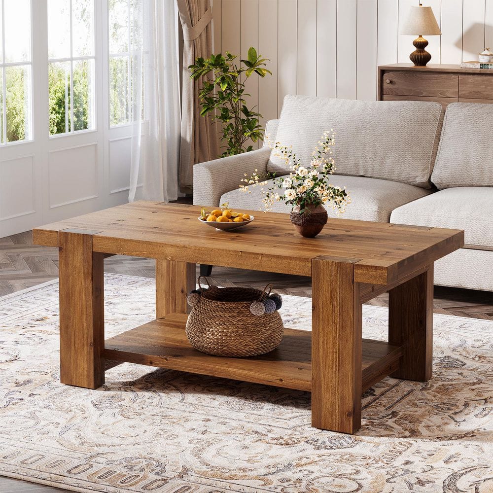 BYBLIGHT Kerlin 47.2 in. Brown Rectangle Solid Wood Coffee Table