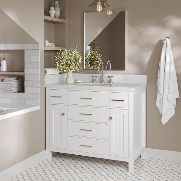 ARIEL Bristol 42 in. W x 21.5 in. D x 34.5 in. H Freestanding Bath Vanity Cabinet without Top in White