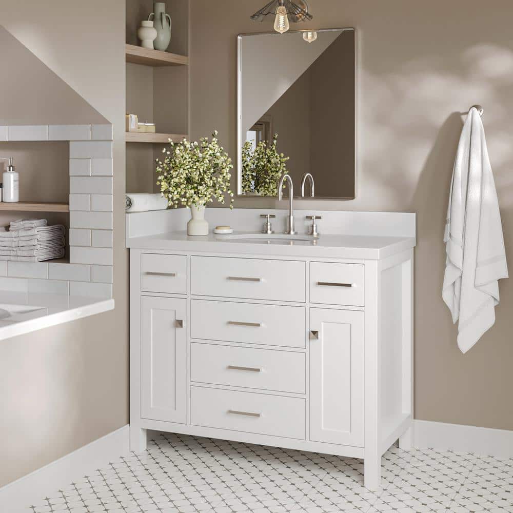 White Solid Wood 42" Freestanding Single Vanity Cabinet
