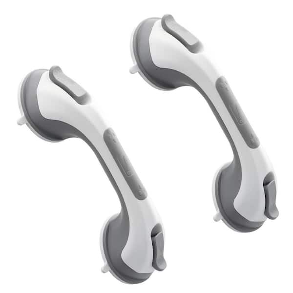 2-Pack 12 in. Gray Suction Grab Bars for Shower, No Drill Waterproof Removable Safety Handrails for Seniors