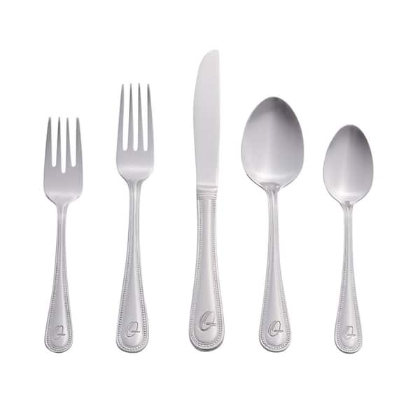 RiverRidge Home Beaded Monogrammed Letter Q 46-Piece Silver Stainless Steel Flatware Set (Service for 8)