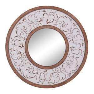 32 in. x 32 in. White Wood Farmhouse Round Wall Mirror