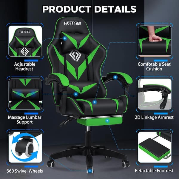 Hoffree Faux Leather Massage Reclining Ergonomic Gaming Chair in