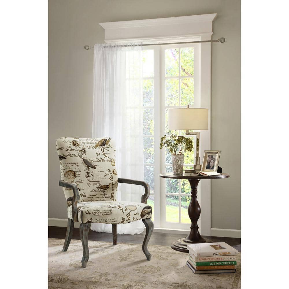 Handcrafted Ivory Microfiber Accent Chair with Birch Frame
