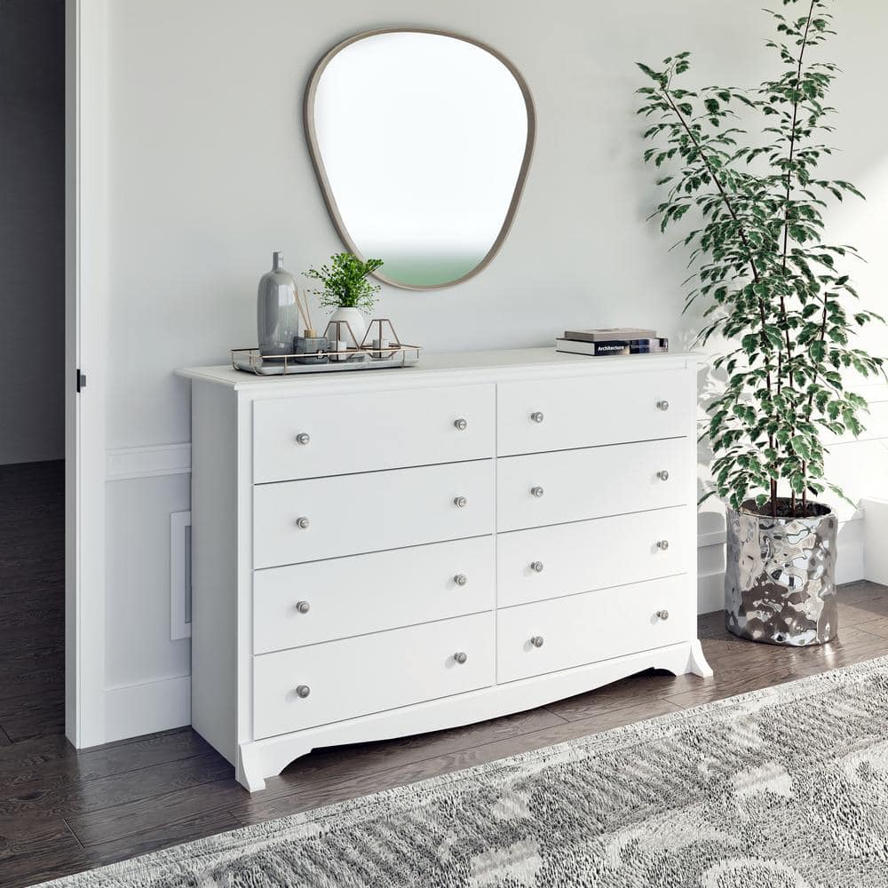 White Double 8-Drawer Horizontal Dresser with Deep Drawers