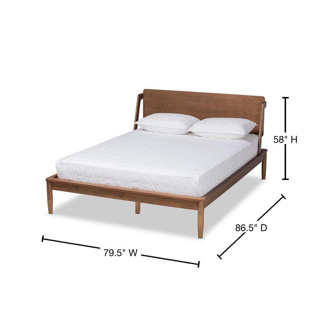 Sadler King Walnut Wood Frame Platform Bed with Tufted Headboard