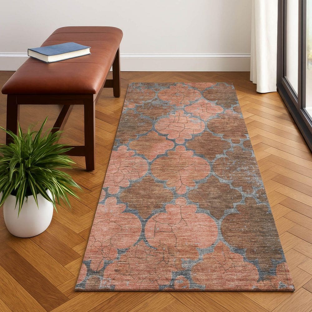 Mayfield Premium Machine Washable Abstract AMF1784 Copper 2 ft. 3 in. x 7 ft. 6 in. Runner Rug price history on PriceWatchPro
