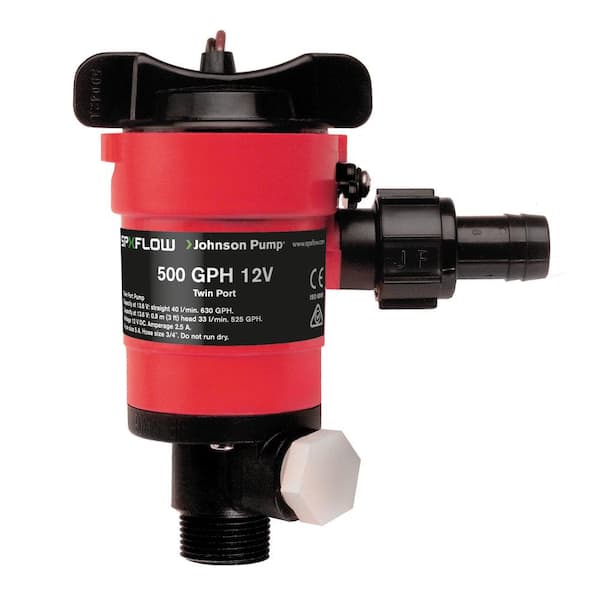 Johnson Pump 500 GPH Aerator/Livewell Pump, Twin Outlet Ports