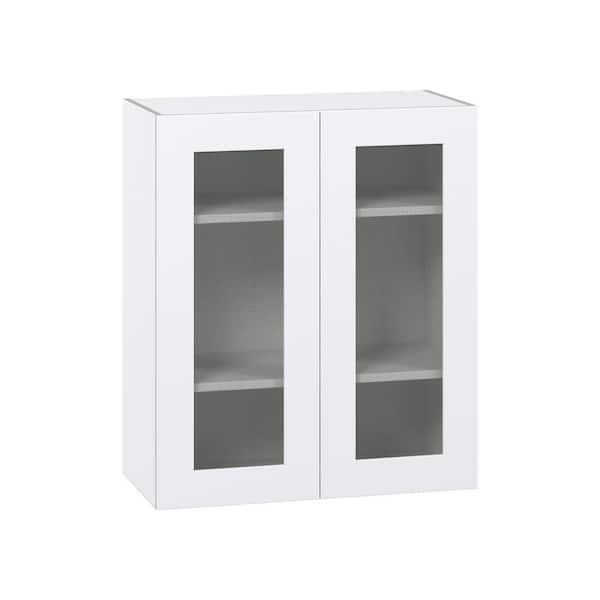 J COLLECTION Roseland 30 in. W x 14 in. D x 35 in. H Assembled Shaker Glass Door Specialty Wall Kitchen Cabinet in Warm White