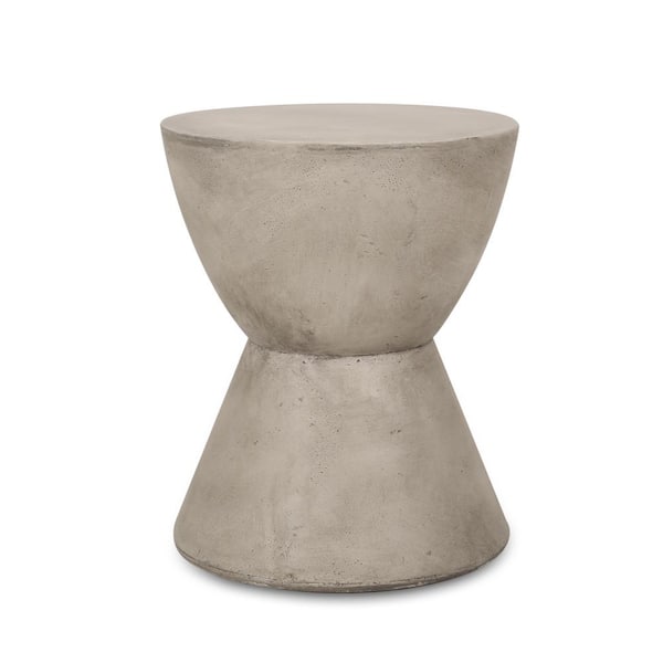 Noble House Montreal Light Grey Round Stone Outdoor Patio Side Table